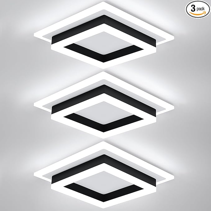 32W Modern LED Ceiling Light, Small Flush Mount Light Fixture, Kitchen Ceiling Light Fixture, Square Hallway Lighting Fixtures for Living Room Bedroom Bathroom Kitchen (3 Pack)