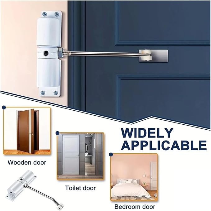 Automatic Adjustable Closer Surface Mounted Heavy Duty Safety Spring，Compatible for Interior Exterior Black Door(White B)