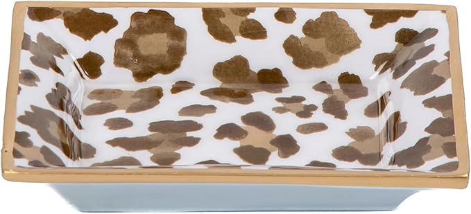 Jaye's Studio Leopard Cream Enameled Rectangle Catch All Tray, Jewelry Tray for Bathroom, Vanity - Decorative Landry Tray