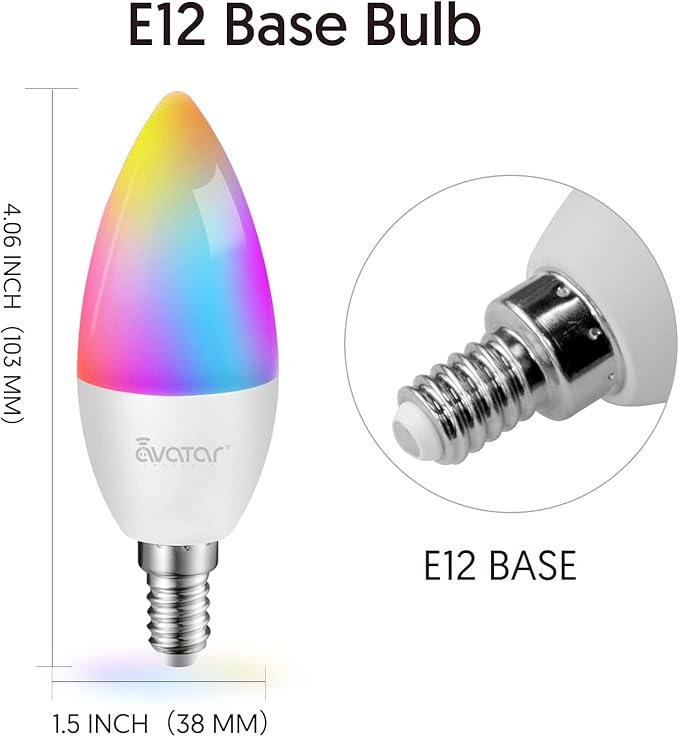 2 Pack E12 LED Light Bulb Compatible w/Google Siri Alexa Light Bulb 5W Type B Smart Bulb RGBCW 16 Million Color Changing Bulb 2.4G WiFi B11 Candelabra Bombillos Work w/Smart Life AvatarControls APP
