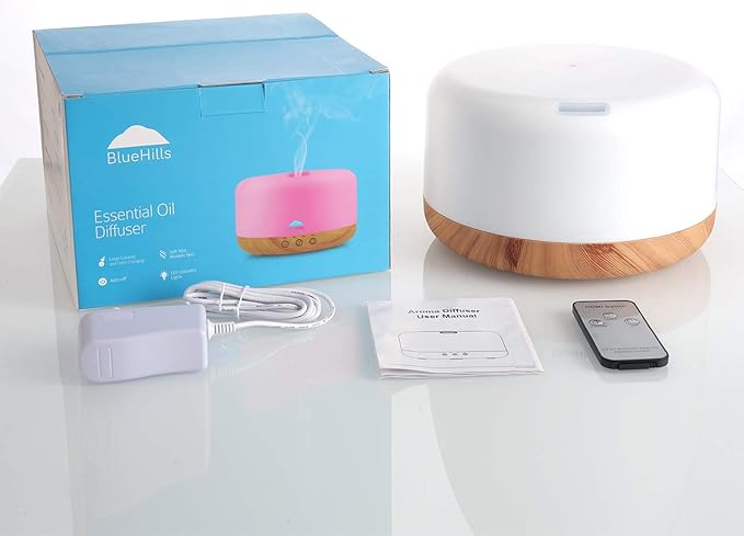 BlueHills Premium Set of Two Large 1000 ML and 2000 ML XL Essential Oil Diffusers Humidifier Combo for Large Room Home with Décor LED Lights Great Gift – Value Pack of Wood Grain and Dark Wood Grain
