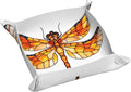 Stained Glass Dragonfly Simple Minimal Valet Tray Leather Desktop Storage Organizer Bedside for Jewelry Keys Coin Candy