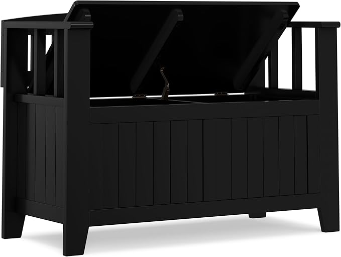 SIMPLIHOME Acadian Solid Wood 36 inch Wide Small Storage Bench and 36 inch Wide Storage Cabinet in Black for the Living Room, Entryway, and Family Room, Transitional Style