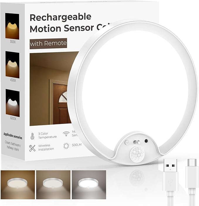 Rechargeable Motion Sensor Ceiling Light – No Wiring, USB Charging, 150+ Days Battery Life, Perfect for Hallways, Closets & Bathrooms