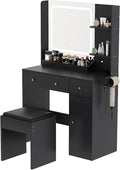 Vanity Desk with Mirror and Lights,Power Outlet,Makeup Vanity Table Set with Storage Drawers Shelves Cabinet& Chair,3 Lighting Modes & Adjustable Brightness,Dressing Table for Bedroom