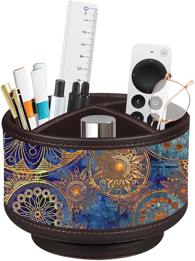 Pen Holder for Desk Organizers and Accessories, 360 Swivel TV Remote Control Holder for Table, Nightstand Organizer Caddy for Office Supplies/ Media Controllers, Bedside Decorations for Living Room