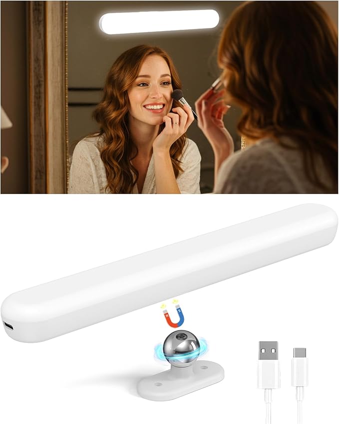 Wireless Vanity Makeup Lights for Mirror, 1600mAh Battery Operated Vanity Lights Cordless, Magnetic LED Light Bar Rechargeable Dresser Light, Stick On Make Up Light for Over Mirror, Bathroom