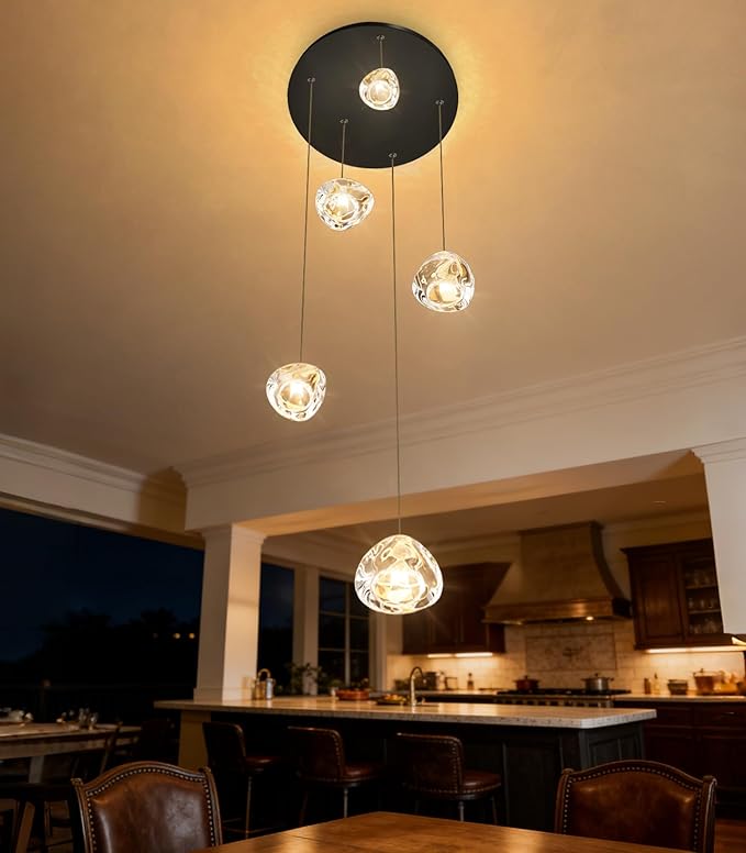 Modern Glam Chandelier LED Kitchen Pendant Lights Island Lighting Remote Dimmable Fixtures Bubble Crystal Floating Chandelier Black Corner Pendants Light