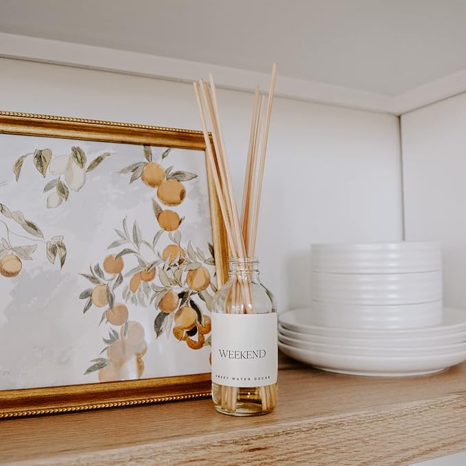 Sweet Water Decor Weekend Reed Diffuser Set for Home - Sage, Orange, Amber, Tonka Bean Scented Reed Diffusers - Air Freshener Lasts 4+ Months, Made in The USA