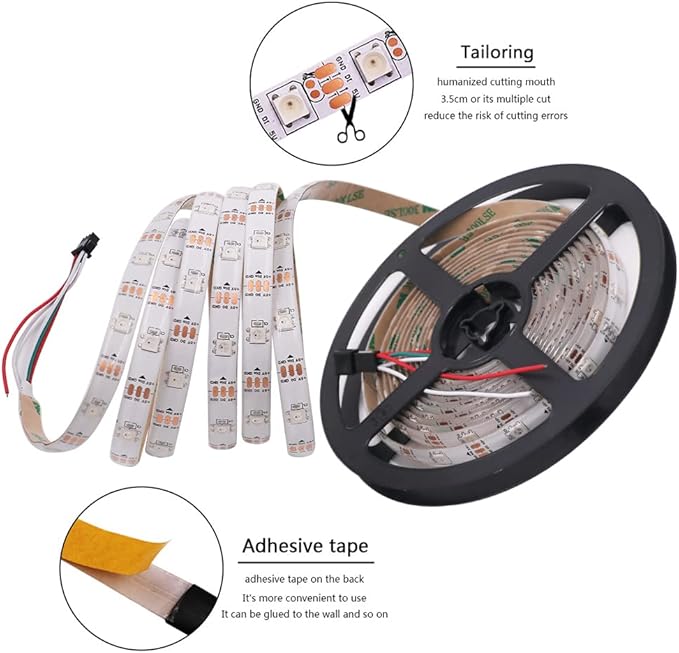 WS2812B RGB LED Strip, Individually Addressable LED Strip, Chasing Effects Dream Color 5050SMD 16.4FT 150 LED Pixel Strip Rope Light DC 5V (White PCB 5M 30Pixels/M Waterproof IP65)