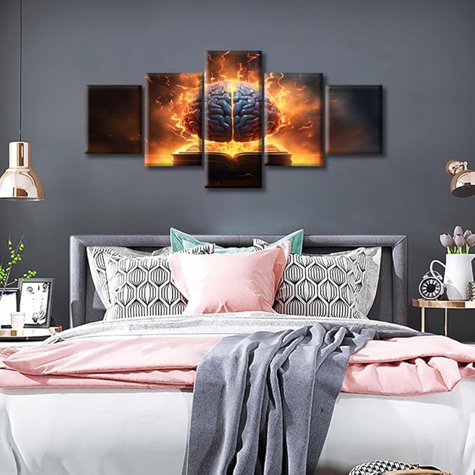 Brain Wall Art Abstract Human Brain Pictures Print On Canvas Brain Nervous System Modern Artwork Wall Art for Living Room Office Giclee Posters Framed Ready to Hang, (50"Wx24"H)