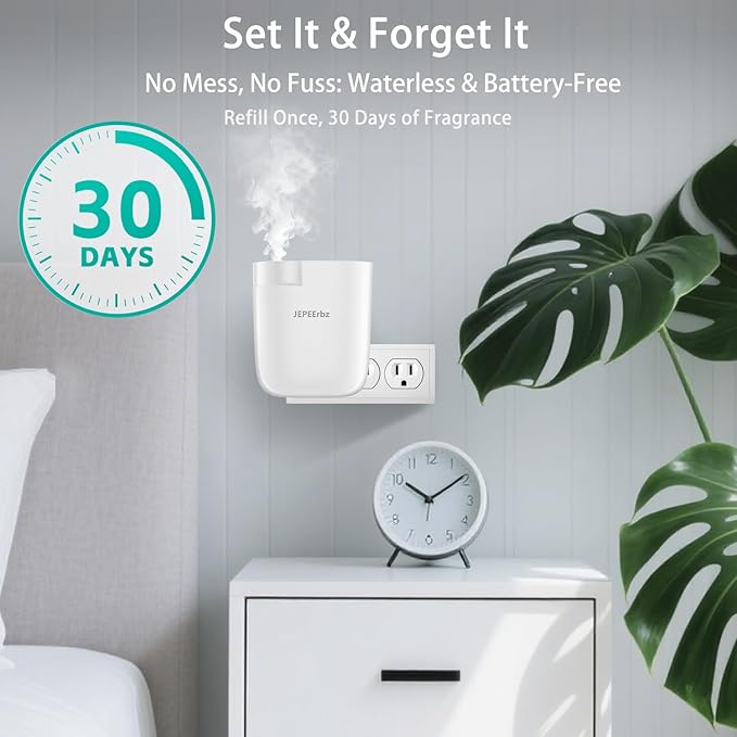 Waterless Diffuser, Plug in Diffuser for Essential Oils,Waterless Essential Oil Diffuser in Wall, Smart Bluetooth App Control, Up to 500 Sq.ft Coverage, White