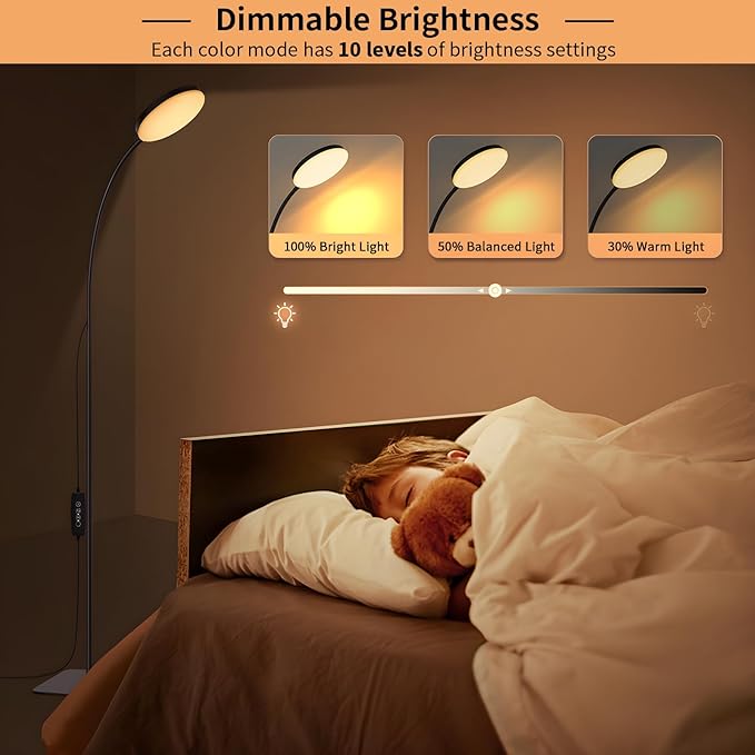 168 LED Floor Lamp with Remote Control, 2-in-1 Convertible Floor/Desk Lamp, 360° Adjustable Gooseneck, [3 Color Temperatures & 10 Brightness Levels], 10W USB Powered, Memory Function