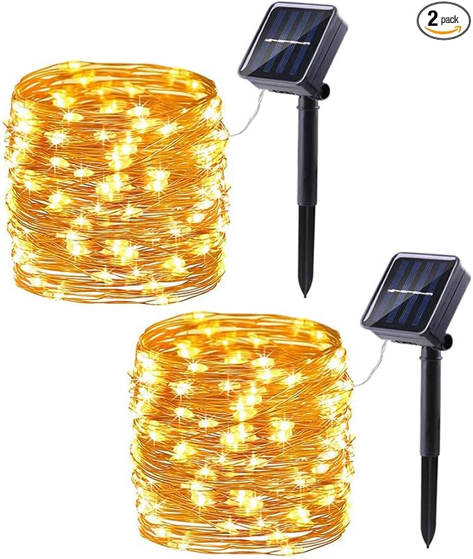 Lomotech Solar String Lights Outdoor - 2 Pack Total 66ft 200LED Solar Fairy Lights Waterproof 8 Modes Twinkle Lights for Outdoor, Patio, Garden, Yard, Party, Wedding, Tree Decoration (Warm White)