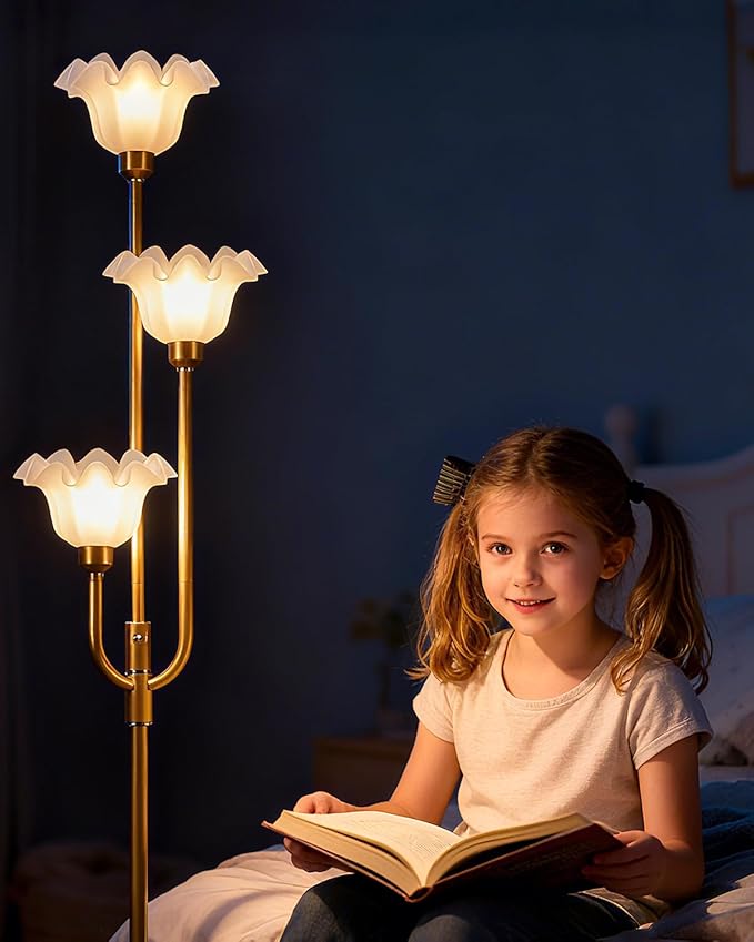 Lightdot 66IN Flower Floor Lamp 3-Lights Vintage Floor Lamps with 3000K Warm White Bulbs for Wedding Party Modern Tall Standing Lamp for Living Room/Bedroom/Sofa Beside/Corner Decor