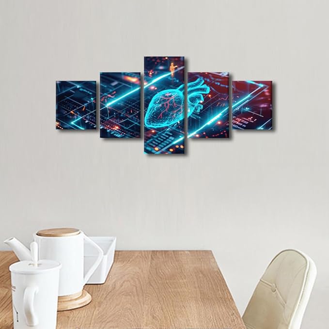5 Panel AI Generated Wall Art for Living Room Computer Screen Canvas Painting for Home Digital Poster Decorations for Office Kitchen Modern Technology Pictures for Bedroom Wall Decor 50"Wx24"H