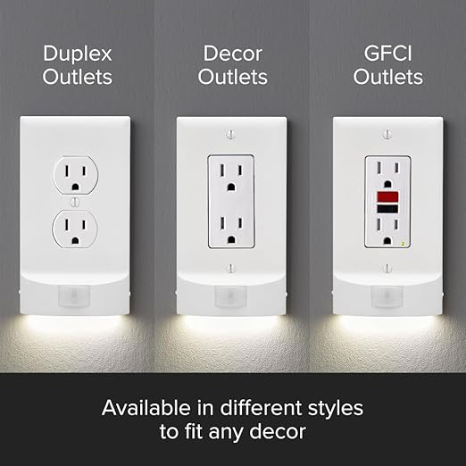 SnapPower Single MotionLight [for Duplex Outlets] - Motion Detecting LED Night Lights Built-in to Wall Plate - Bright/Dim/Off Options - Auto On/Off Sensor - (Duplex, White)