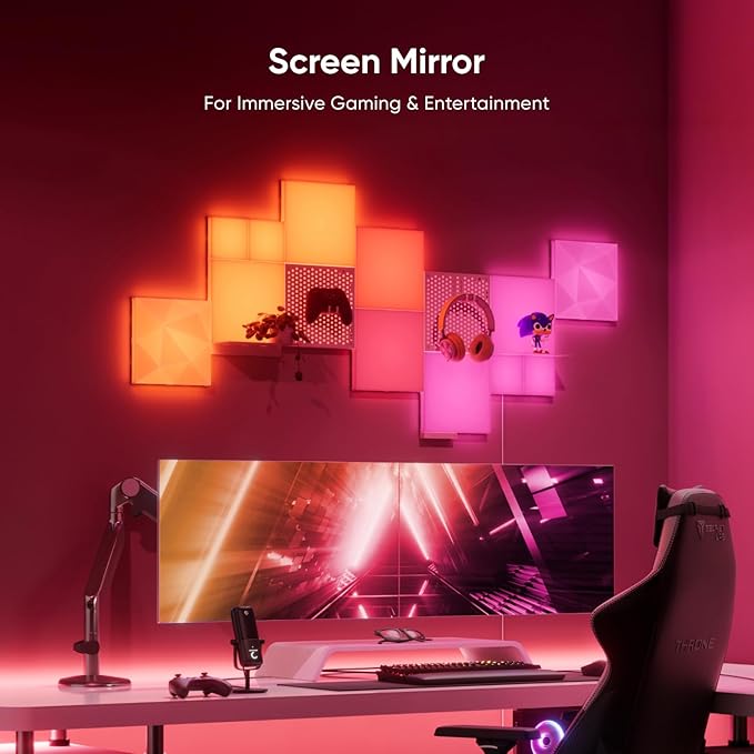 Nanoleaf Blocks LED Lights, Smart Light Panels Square WiFi LED Wall Lights with Music Sync, Wall Decor Lights Smart Kit Compatible with Alexa, RGBW, Light Panels for Gaming Room (9 Panels + 1 Shelf)