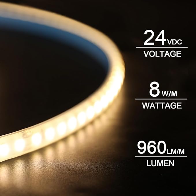 SuperlightingLED DC24V 3000K White LED Strip for Sauna Lighting, Flexible Long 5m 16.4ft 120 LEDs/m High-temperature Resistant IP68 Waterproof LED Strip Light for Steam Room (3000K Warm White)