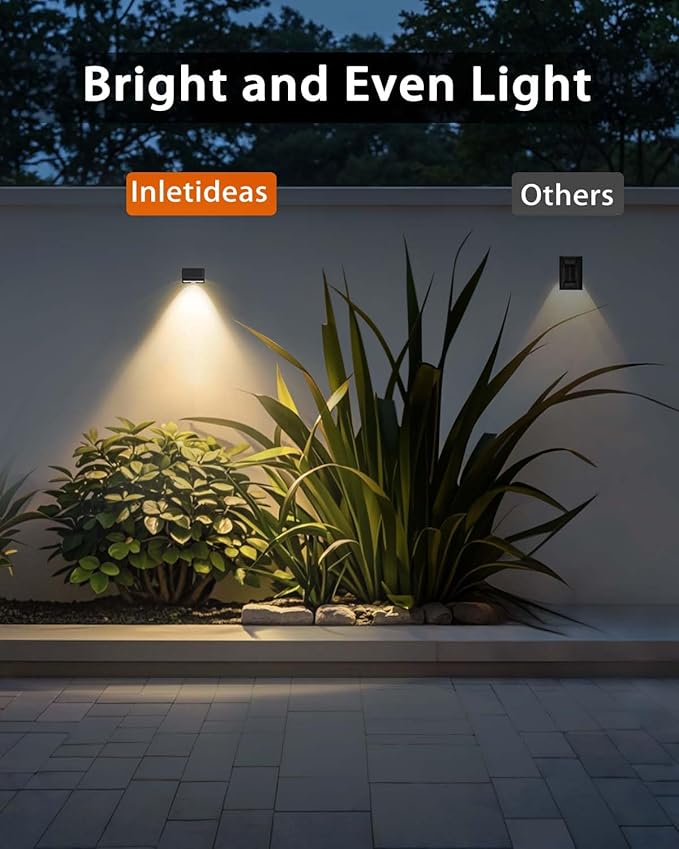 Solar Fence Lights Outdoor 8-Pack | IP67 Waterproof Wall Lights | Dusk to Dawn Auto-On/Off, Easy to Install | Decorative Solar Lights for Deck, Patio, Yard, Step, Garage, Pool (Warm White)