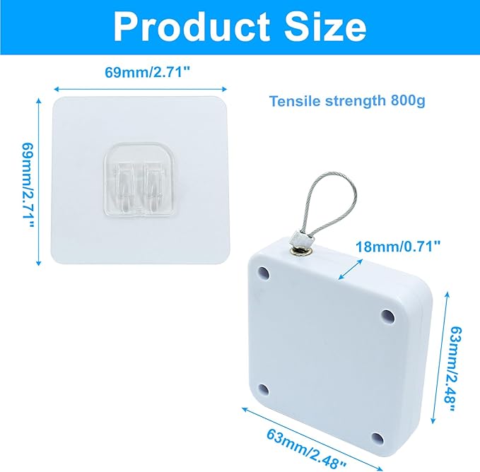 2Pcs Automatic Sliding Door Closer Punch Free Door Closer Automatic Door Closer Steel Drawstring for Bedroom/Bathroom/Office (800g Tension, White)