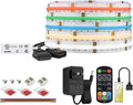BTF-LIGHTING FCOB COB RGBCCT Color Changing LED Strip with Remote,UL Listed Flexible High Density DC24V 16.4FT RGB+Tunable White 3000K-6000K RF Remote Controller 12mm Width 3M Tape for Home Decor