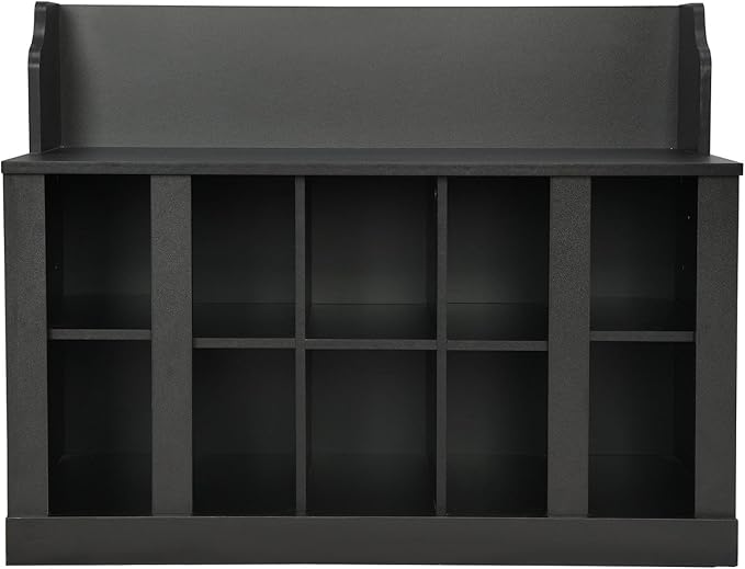 Contemporary Shoe Storage Bench with Wall Mounted Coat Rack, Elegant Hall Tree for Entryway, Mudroom, Black