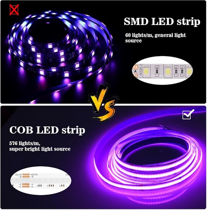 12V RGB COB Led Strip Light 16.4ft/5m, 576Leds/m, Smart Led Strip Lights Dimmable with APP Control, Music Sync, Alexa/Google Compatible, Flexible Led Tape Light for TV Led Backlight, Room Decor