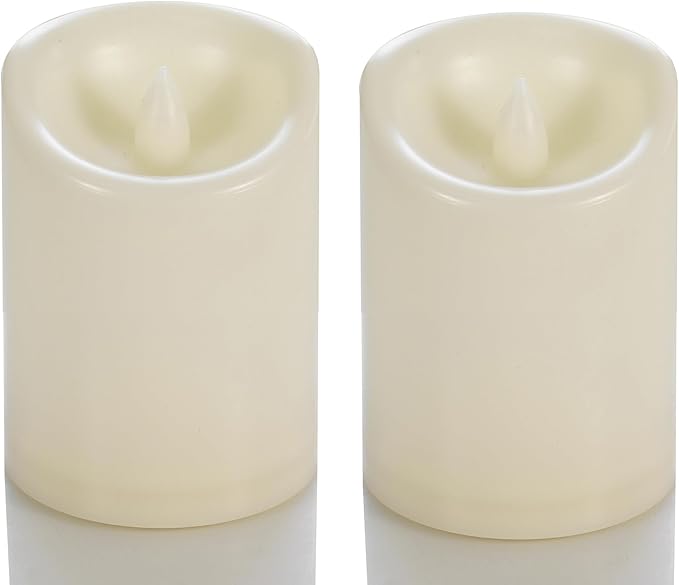CANDLE CHOICE Waterproof Outdoor Battery Operated Flameless Candles with Timer Flickering Plastic Resin Electric LED Pillar Lights for Lantern Patio Garden Wedding Party Decorations 3x4 Inches 2 Pack
