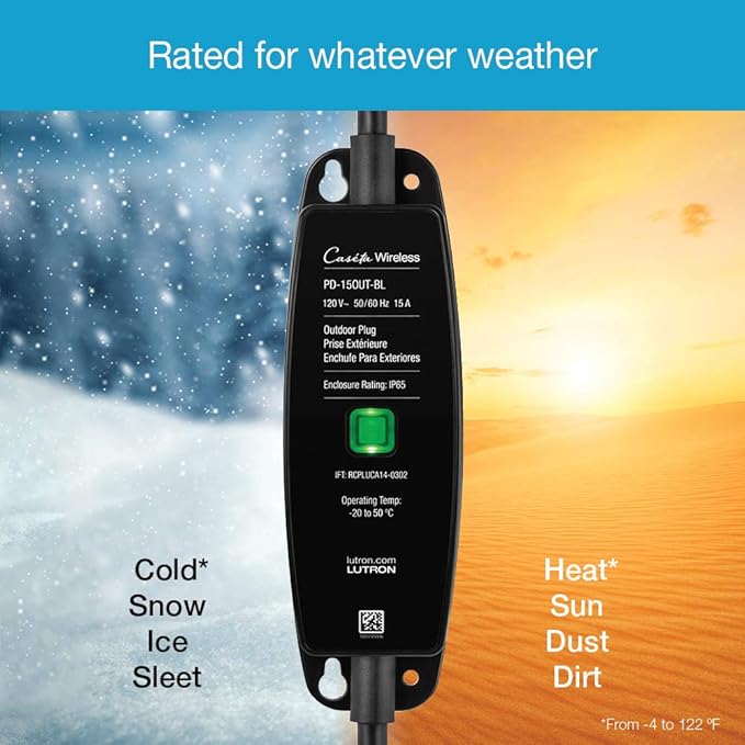 Lutron Caseta Outdoor Smart Plug Weatherproof+ and Pico Smart Remote, for Landscape and String Lighting, P-PKG1OUT-BL, Black