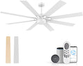 72Inch Large Smart Ceiling Fans with Lights Remote,Control via WIFI Alexa Google App,Modern Outdoor Indoor Ceiling Fan for Large Patio Living Room,6 Speed Quiet DC Motor,8 Blades in White& Light Wood