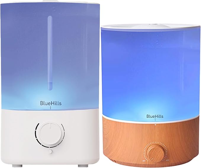 BlueHills Premium Set of Two Large 5000 ML XL and 4000 ML Essential Oil Diffusers Humidifier Combo for Large Room Home with Décor LED Lights Great Gift – Value Pack of White and Wood Grain
