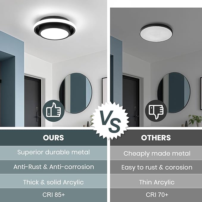 Hallway Light Circle Modern Ceiling Light Fixture, 12IN Modern Ceiling Lamp 6000K LED Ceiling Light Black Ceiling Lighting for Living Room, Balcony Bedroom