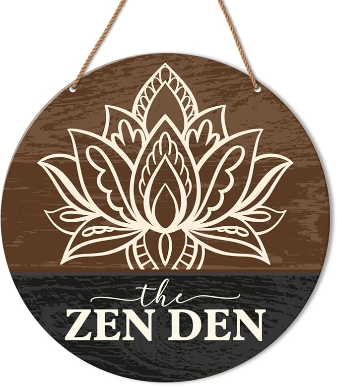 HSNBT Zen Den Room Wall Decor, Yoga Studio Room Wall Decor Meditation Spiritual Room Door Lotus Flower Wooden Hanging Sign Decorations, Gifts for Meditation Yoga Lover