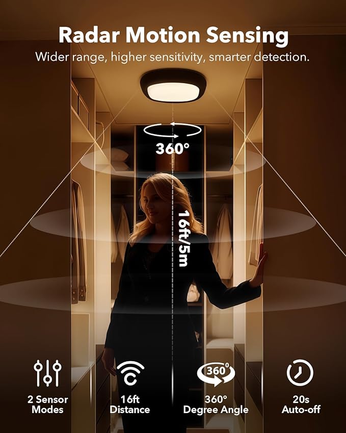 Motion Sensor Rechargeable Ceiling Light with Remote, 550LM 12000mAh Wireless Shower Lights for Inside Shower Battery Operated RGB Closet Light Sensored LED Overhead Lighting No Wiring for Garage