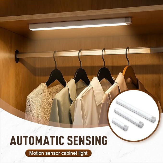 Punch-Free Smart Sensor Magnetic Rechargeable LED Lights, 2026 Upgraded Lntelligent Motion Sensor Light Strip, 3 Colors-Dimmable, Under Cabinet Lighting Wireless (4, Warm Light, 20cm/7.8in)