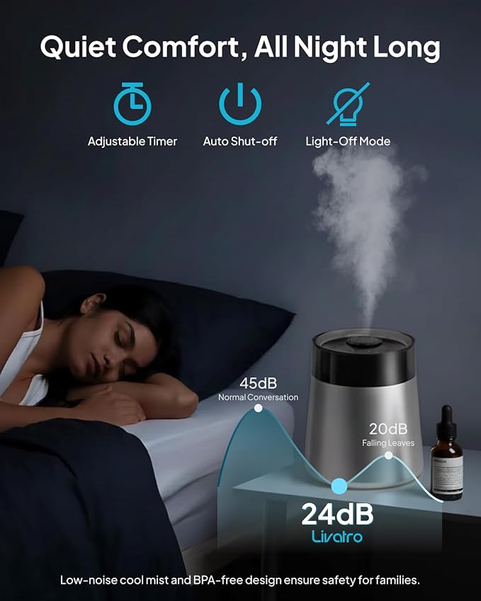 7L Ultrasonic Stainless Steel Cool Mist Humidifier for Bedroom & Large Room, Top Fill, Ultra Quiet 24dB, 3 Mist Levels, Easy Clean Dishwasher Safe Humidifier for Living Room Office