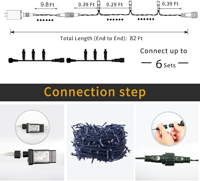 Christmas Tree Lights Blue - 220 LEDs 82ft/25m 8 Modes End-to-End Plug in Outdoor Waterproof Decorative Fairy Twinkle Halloween Indoor String Lights for New Year/Wedding/Thanksgiving Day/Home/Room