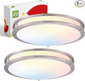 ASD LED 18" Round Flush Mount Lighting, Close to Ceiling Light Fixture | 3CCT, Dimmable, Energy Star, ETL Listed | 28W 2230LM 3000-5000K 120V | Low Profile Double Ring Lamp | Nickel, 2 Pack