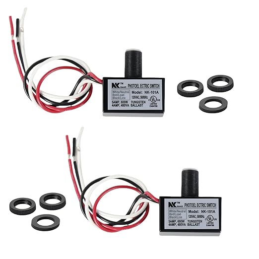 2-Pack 105V-130V AC Photocell Light Sensors，Automatic Dusk-to-Dawn Illumination Switches - Weatherproof，Fit for Outdoor Lighting， Photoelectric Controls with Sunrise & Sunset Detection