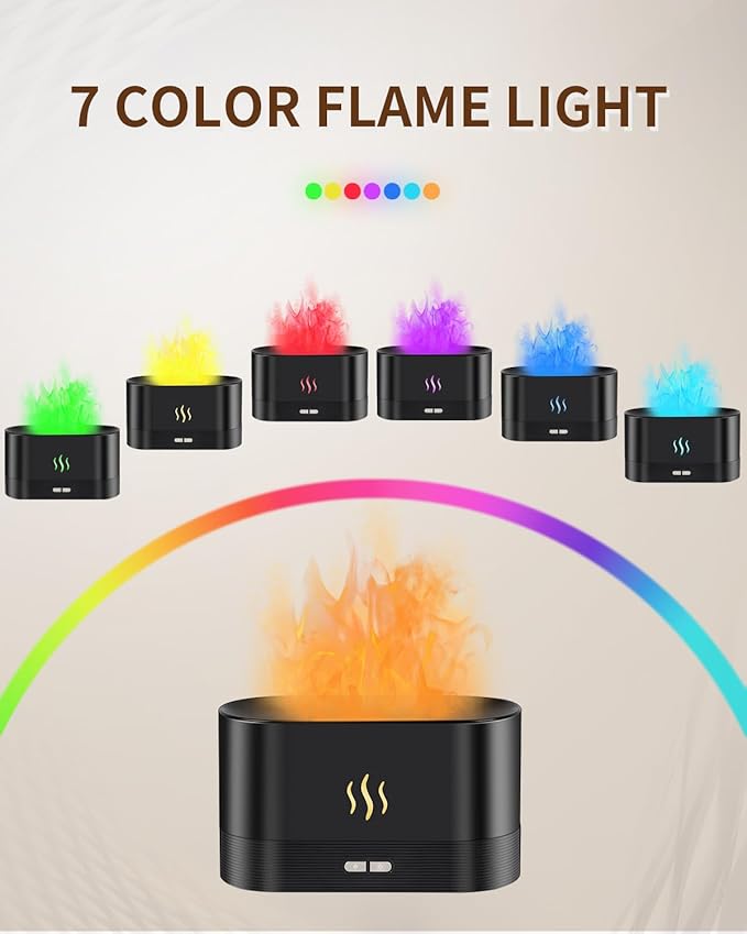 Flame Effect Essential Oil Diffuser, Ultrasonic Aromatherapy Humidifier, Upgraded 7 Color Changing Lights with Ultra Quiet, Auto Shut-Off for Bedroom Home Office and Yoga (180mL, Black)