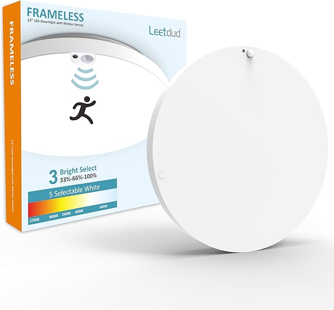 Motion Sensor Ceiling Light Indoor Wired, 13 Inch 24W, 5 CCT 2700/3000/3500/4000/5000K, 3 Brightness Settable, 1920LM Flush Mount LED Lights for Bedroom Stairs Hallway Laundry Porch, White