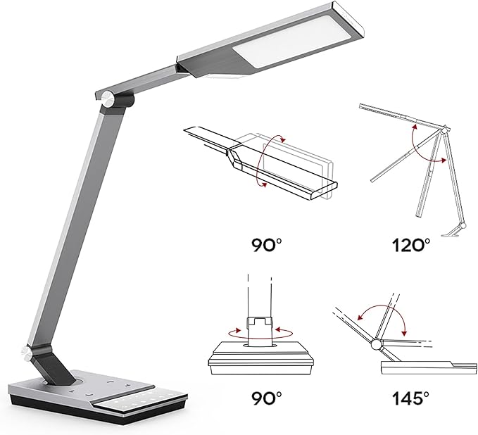 WorkPro™ LED USB Desk Lamp with Wireless Charger and Timer, 17-1/2"H, Brushed Metal/Gray