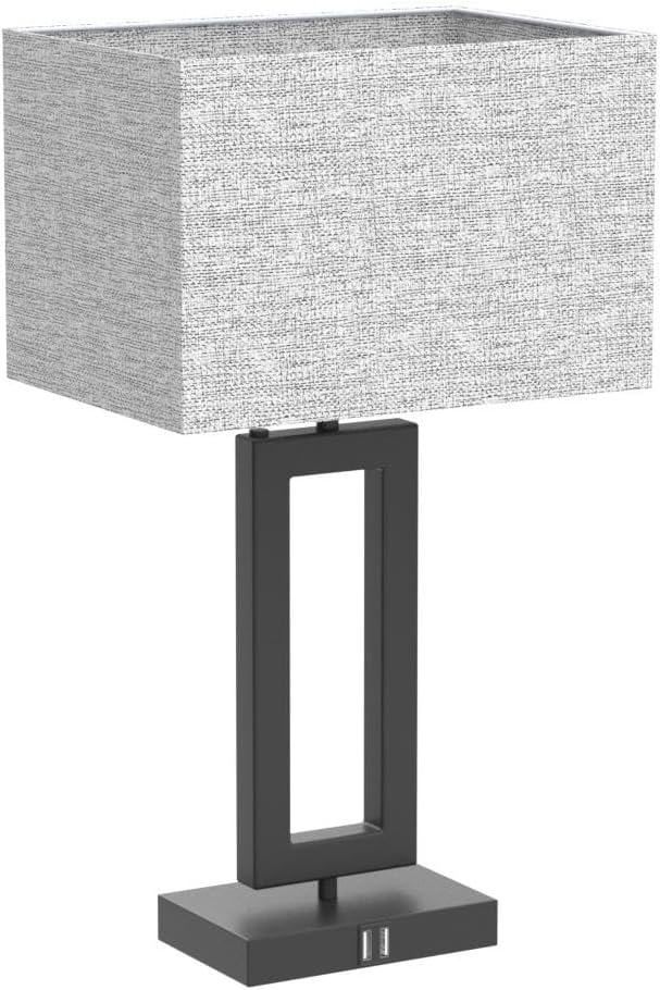 22’’ Tall Set of 2 Touch Control Table Lamp w. 2 USB Ports, 3-Way Dimmable Modern Bedroom Bedside Touch Lamps w. Fabric Gray Shade for Living Room End Table Nightstand Reading
