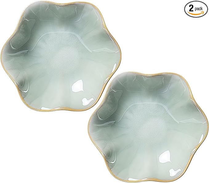 2Pcs Ceramic Jewelry Dish - Lotus Leaf Shape, for Ring Holder Necklace Small Key, Suitable for Mother Friend Sister, Gifts for Women, Cute Plate Trinket Tray, Home Decor (Green-2PCS)