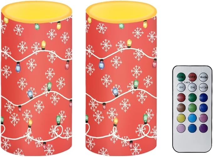 Christmas Lights Flickering Flameless Candles Battery Operated LED Candles with Remote and Timer Snowflake Decorative Candles Home Xmas Room Decor Electric Fake Plastic Pillar Candles