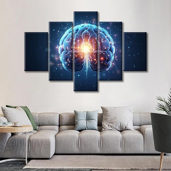 Office Wall Art Abstract Human Brain Large Canvas Wall Art Brain Power Lightning Contemporary Modern Artwork Brain Pictures Wall Art for Living Room Bedroom Framed Ready to Hang (60"Wx40"H)