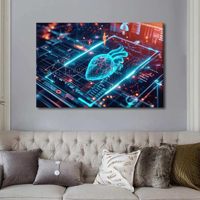 Artificial Intelligence Canvas Printing Wall Art Large Wall Art for Living Room AI Generated Print Artwork Canvas Office Computer Screen Picture Framed Wall Art Office Bedroom 24" Wx36 Hx1 Panel