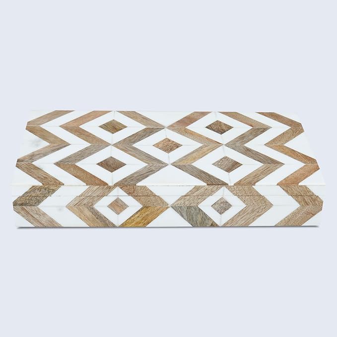 Handicrafts Home Large Decorative Storage Box with Lid Wooden Decorative Box Coffee Table Storage Box Living Room Organizer – Resin Inlay Marquet Array Collection- 12x6x2