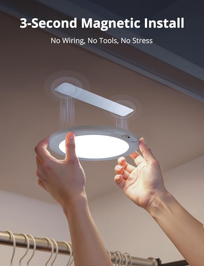 Combuh Battery Operated Shower Light Waterproof Inside, Rechargeable Motion Sensor Ceiling Lights Battery Powered with Remote, No Wiring Magnetic Cordless LED Overhead Lighting for Closet Hallway